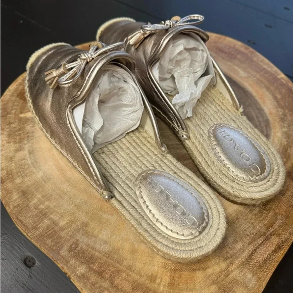 Coach Leather Espadrilles in Gold Champagne Size 8 - Picture 2 of 6